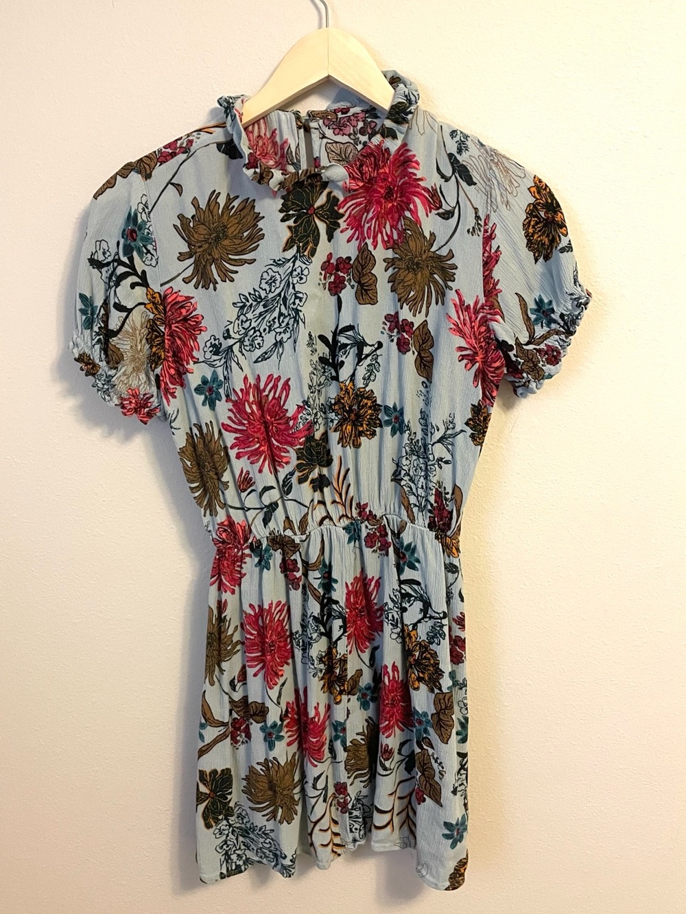 Floral Babydoll Mini Dress - Tunic Top Cottagecore Boho Romantic - Size M